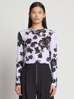 Front cropped image of model wearing Printed Floral T-Shirt in PURPLE MULTI