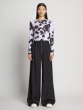 Front full length image of model wearing Printed Floral T-Shirt in PURPLE MULTI