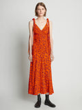 Front full length image of model wearing Printed Crepe De Chine Tank Dress in ORANGE MULTI