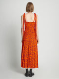 Back full length image of model wearing Printed Crepe De Chine Tank Dress in ORANGE MULTI