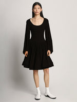Front full length image of model wearing Viscose Crepe Jersey Dress in BLACK