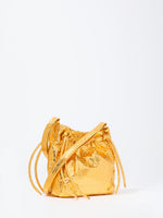 Side image of Metallic Drawstring Pouch in GOLD