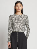 Front cropped image of model wearing Printed Floral T-Shirt in BLACK MULTI