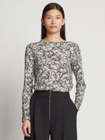 Front cropped image of model wearing Printed Floral T-Shirt in BLACK MULTI