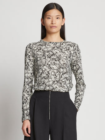 Front cropped image of model wearing Printed Floral T-Shirt in BLACK MULTI