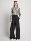 Front full length image of model wearing Printed Floral T-Shirt in BLACK MULTI