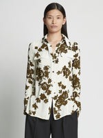 Front cropped image of model wearing Floral Garment Printed Shirt in ECRU MULTI