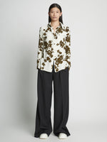 Front full length image of model wearing Floral Garment Printed Shirt in ECRU MULTI