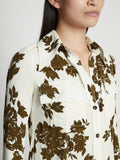Detail image of model wearing Floral Garment Printed Shirt in ECRU MULTI