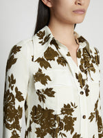 Detail image of model wearing Floral Garment Printed Shirt in ECRU MULTI