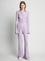 Front full length image of model wearing Velvet Rib Knit Pants in LIGHT LAVENDER