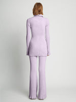 Back full length image of model wearing Velvet Rib Knit Pants in LIGHT LAVENDER