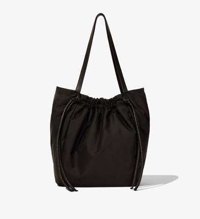 Front image of Nylon Drawstring Tote in BLACK