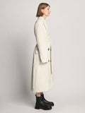 Side image of model wearing Brushed Alpaca Coat in ecru