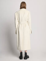 Back image of model wearing Brushed Alpaca Coat in ecru