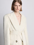 Detail image of model wearing Brushed Alpaca Coat in ecru