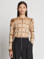 Cropped front image of model wearing Tie Dye T-Shirt in brown multi