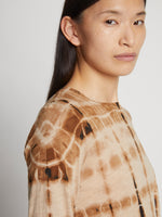 Detail image of model wearing Tie Dye T-Shirt in brown multi