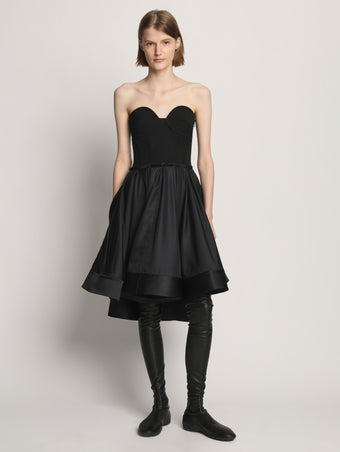 Front image of model wearing Silk Nylon Taffeta Bustier Dress in black