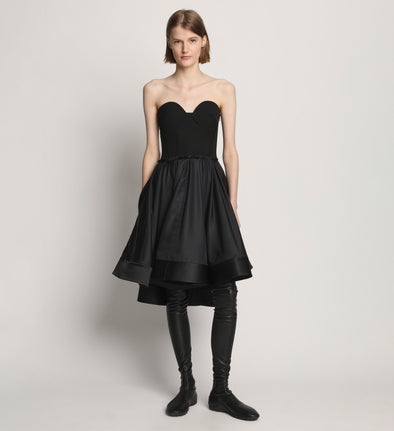 Front image of model wearing Silk Nylon Taffeta Bustier Dress in black