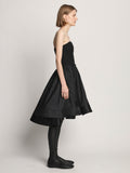 Side image of model wearing Silk Nylon Taffeta Bustier Dress in black