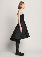 Side image of model wearing Silk Nylon Taffeta Bustier Dress in black