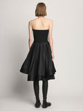 Back image of model wearing Silk Nylon Taffeta Bustier Dress in black