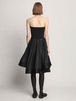 Back image of model wearing Silk Nylon Taffeta Bustier Dress in black