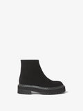Side image of Suede Lug Sole Platform Boots in BLACK