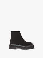 Side image of Suede Lug Sole Platform Boots in BLACK
