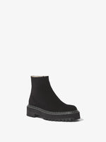 Front 3/4 image of Suede Lug Sole Platform Boots in BLACK