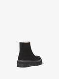 Back 3/4 image of Suede Lug Sole Platform Boots in BLACK