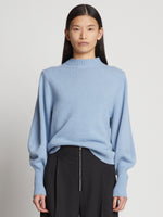 Cropped front image of Eco Cashmere Balloon Sleeve Sweater in light blue
