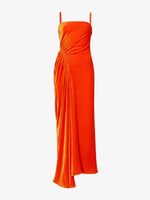 Still Life image of Silk Viscose Velvet Gathered Dress in ORANGE