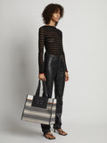 Image of model wearing XL Morris Canvas Tote in ECRU/BLACK
