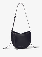 Front image of Medium Baxter Leather Bag in BLACK with straps splayed