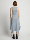 Back image of model wearing Stripe Rib Sleeveless Dress in sky blue/black
