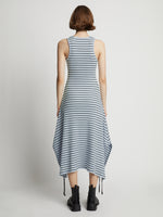 Back image of model wearing Stripe Rib Sleeveless Dress in sky blue/black