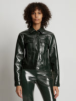 Cropped front image of model wearing Vinyl Cropped Jacket in pine