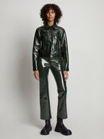 Front image of model wearing Vinyl Cropped Jacket in pine