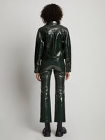 Back image of model wearing Vinyl Cropped Jacket in pine