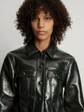 Detail image of model wearing Vinyl Cropped Jacket in pine