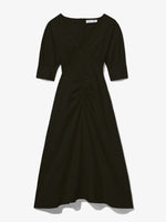 Flat image of Poplin V-Neck Puff Sleeve Dress in black