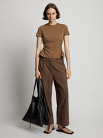 Front image of model wearing Drapey Suiting Wide Leg Pant in coffee