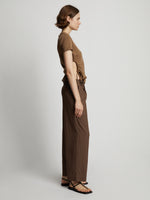 Side image of model wearing Drapey Suiting Wide Leg Pant in coffee
