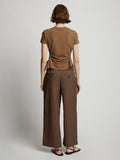 Back image of model wearing Drapey Suiting Wide Leg Pant in coffee