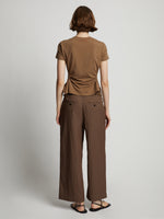 Back image of model wearing Drapey Suiting Wide Leg Pant in coffee