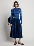 Front image of model wearing Sheer Stripe Knit Skirt in cerulean/black