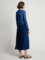 Back image of model wearing Sheer Stripe Knit Skirt in cerulean/black