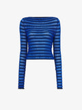Flat image of Sheer Stripe Sweater in cerulean/black
